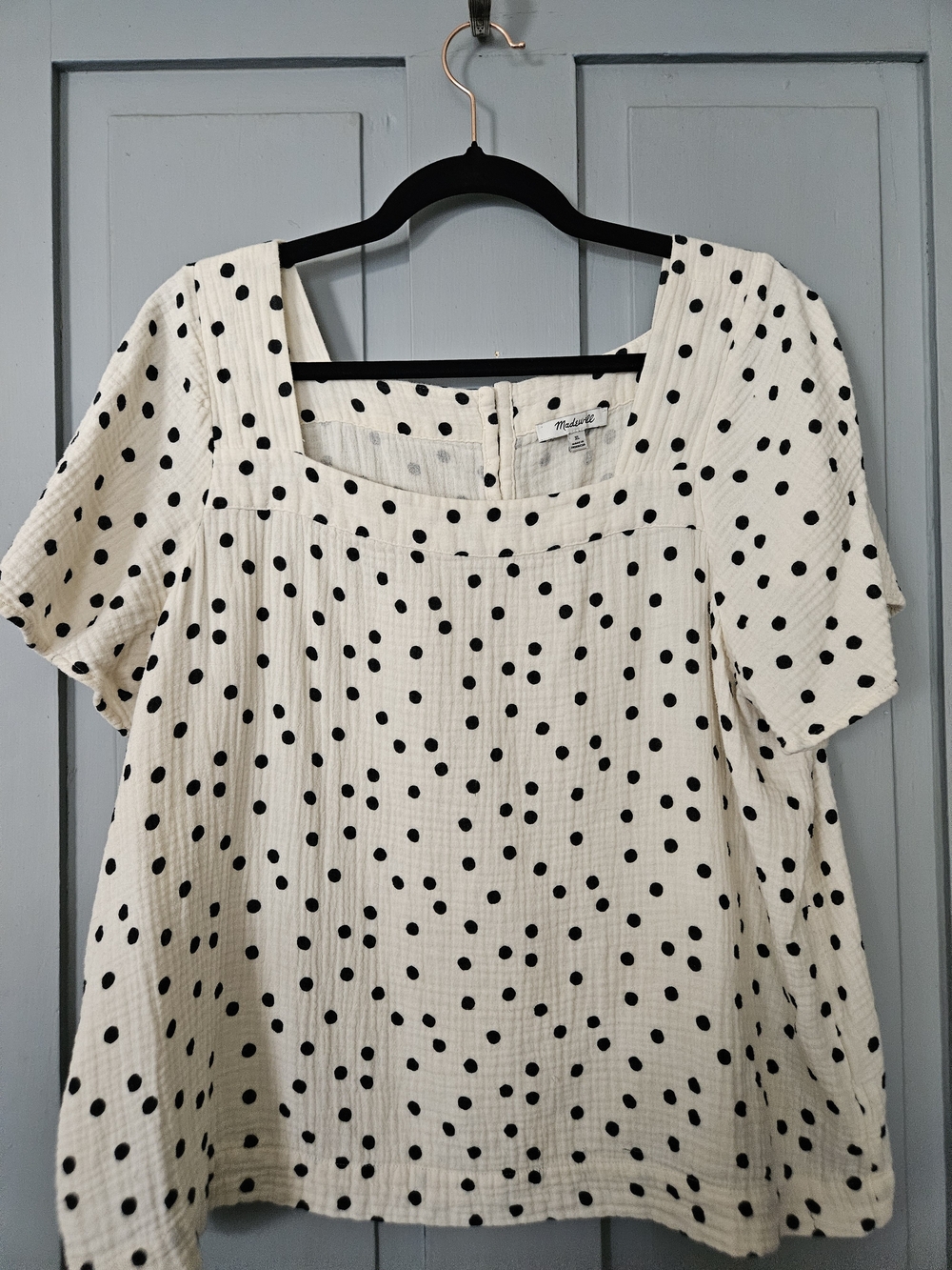 Madewell Cream Polka Dot Square-Neck Short Sleeve Top